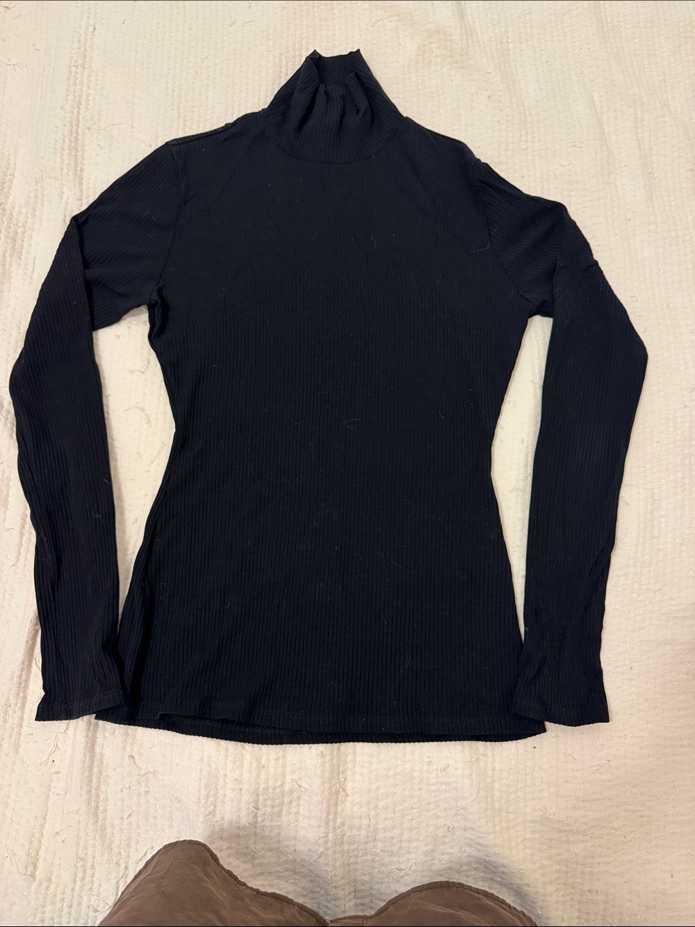 Reformation Black Ribbed Long-Sleeve Turtleneck Top